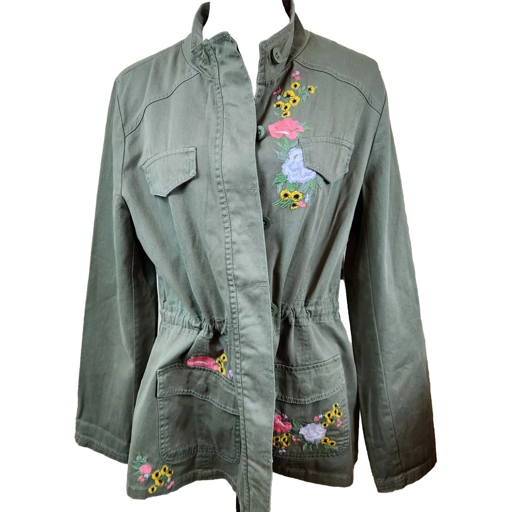 Ruff Hewn NWT Y2K Style Military Jacket Womens Large Floral‎ Patch Button Coat